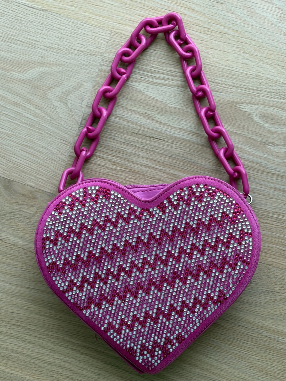 Bari Lynn Girls' Pink Crystal Heart Bag with Chunky Chain
